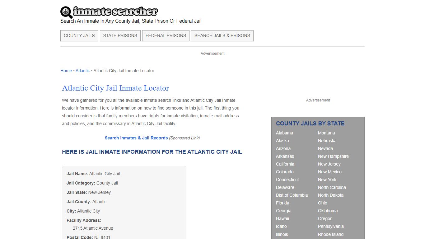 Atlantic City Jail Inmate Locator - Inmate Searcher